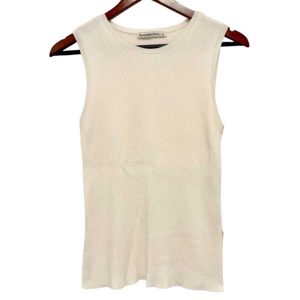 Abercrombie & Fitch Side Slit Sweater Tank Scoop Neck Cream Small